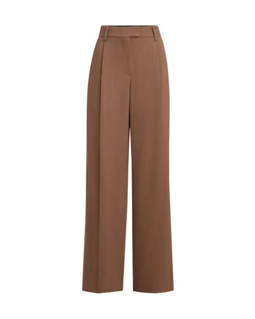 Brunello Cucinelli Brown Virgin Wool And Viscose Tricotine Loose Pleated Trousers With Monili