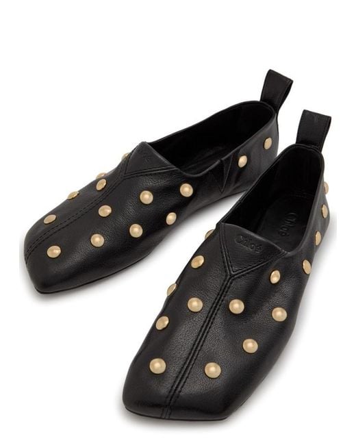 Chloé Black Rita Stud-Embellished Leather Ballet Flats