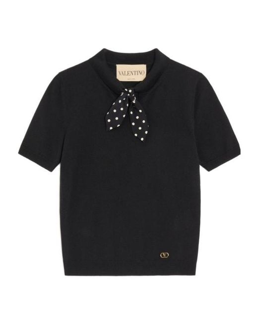 Valentino Black Vlogo Signature Scarf Detailed Knitted Top
