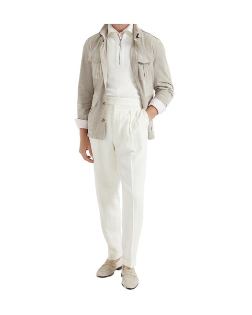 Brunello Cucinelli White Buttoned Leather Shirt Jacket for men
