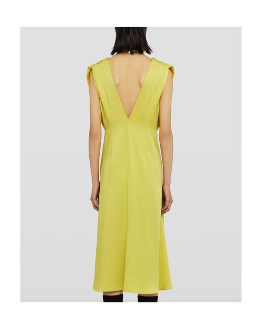 Jil Sander Yellow Gathered Crewneck Sleeveless Dress