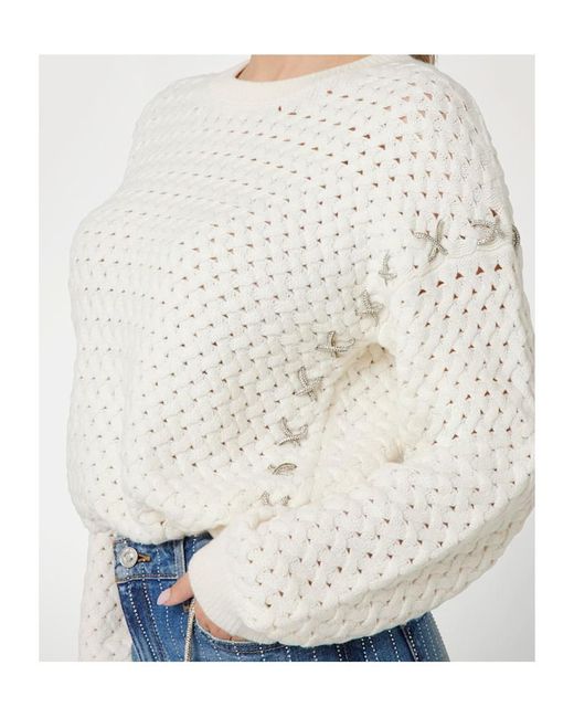 Guess White Wool-Blended Thick Thread Sweater