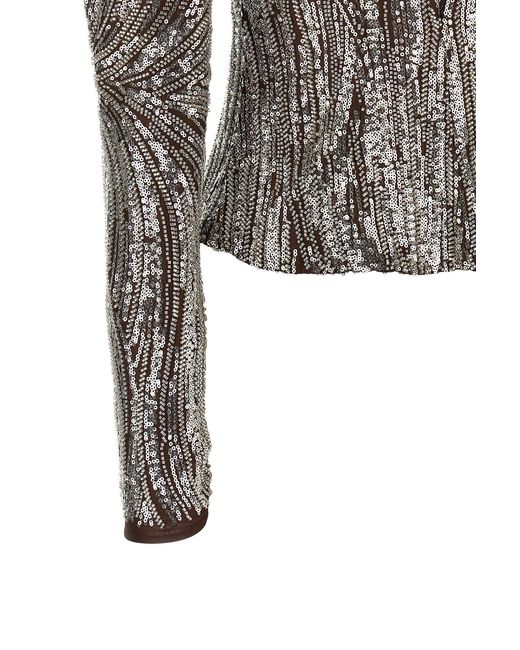 Rabanne Gray Sequin Wave Long Sleeve Top
