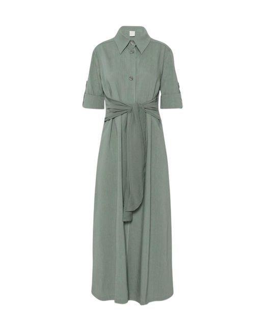 Marella Green Stretch Linen And Viscose Shirt Dress