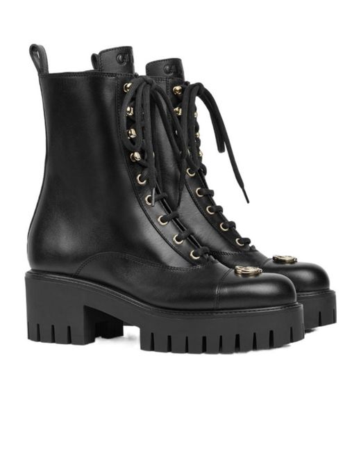 Gucci Black Gg Lace-Up Ankle Boots