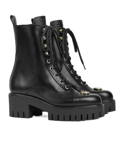 Gucci Black Lace-Up Ankle Boot With Gg