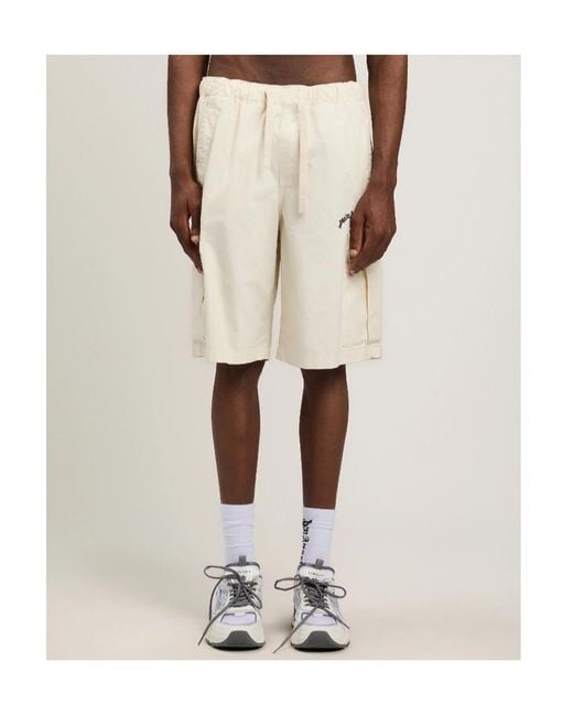 Palm Angels White Curved Logo Loose Cargo Shorts for men