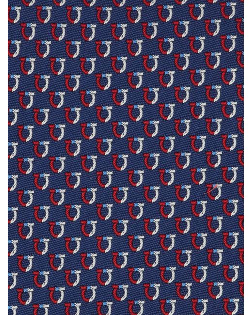 Ferragamo Blue Bicolor Gancini Jacquard Tie for men