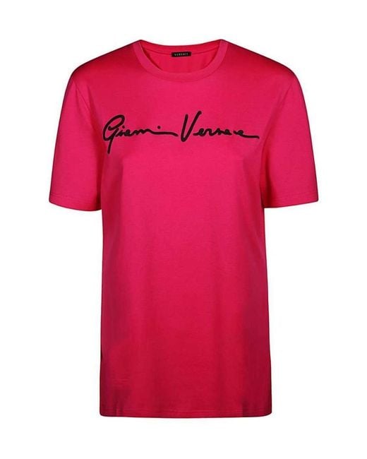 Versace Pink Logo Embroidered T-Shirt