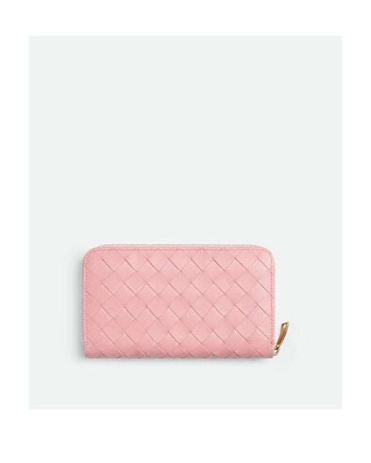 Bottega Veneta Pink Intrecciato Zip Around Wallet