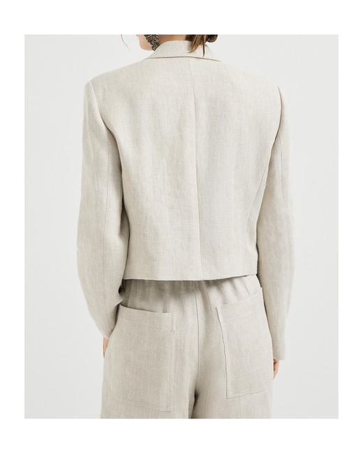 Brunello Cucinelli White Chevron Cropped Blazer