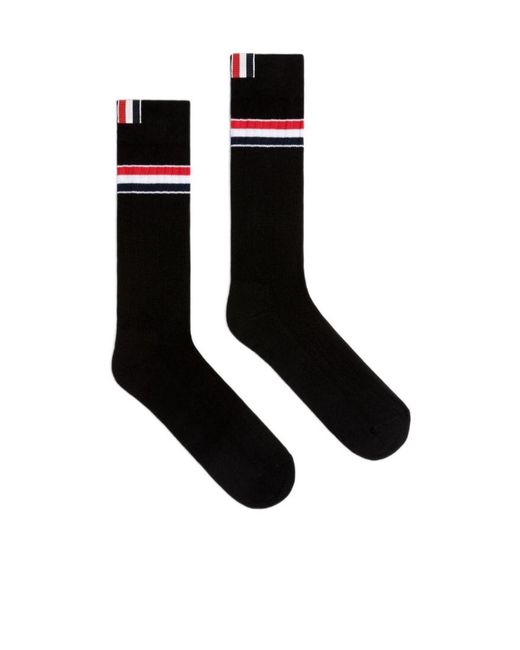 Thom Browne Black Rwb Stripe Detailed Socks for men