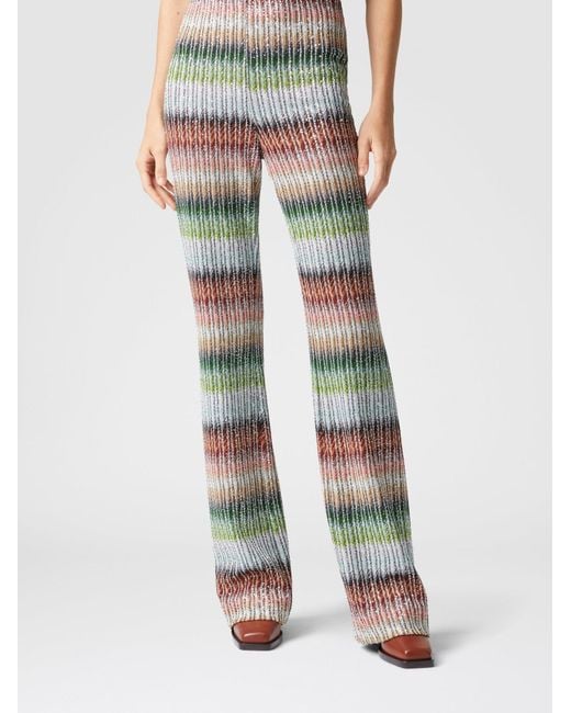 Missoni Green Gradient Zig-Zag Knitted Flared Trousers