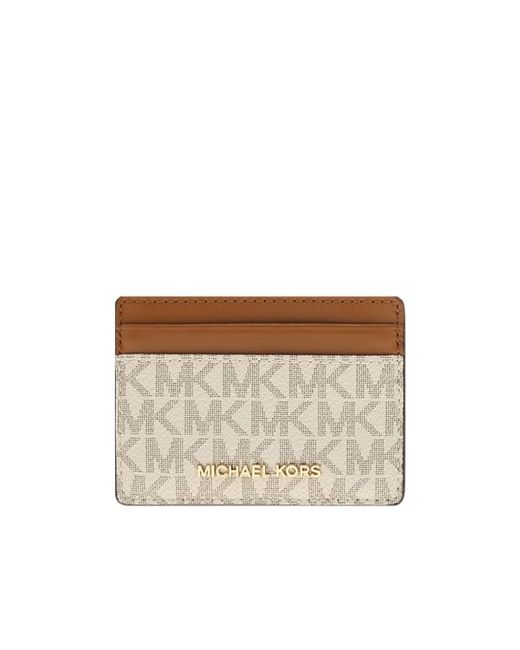 Michael Kors White Michael Jet Set Monogram Logo-Lettering Cardholder