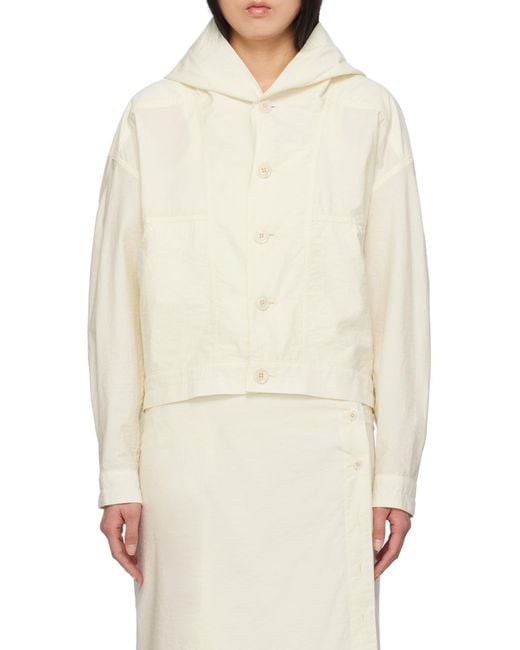 Lemaire White Lightweight Hooded Button-Up Jacket