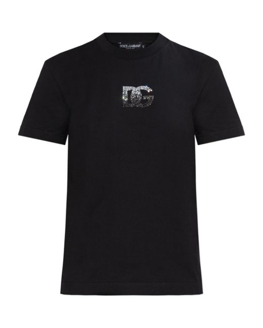 Dolce & Gabbana Black Dg Logo Embellished Crewneck T-Shirt