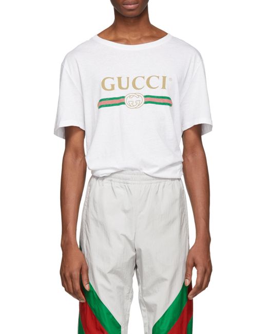 Gucci White Oversize Washed T-Shirt With Logo for men