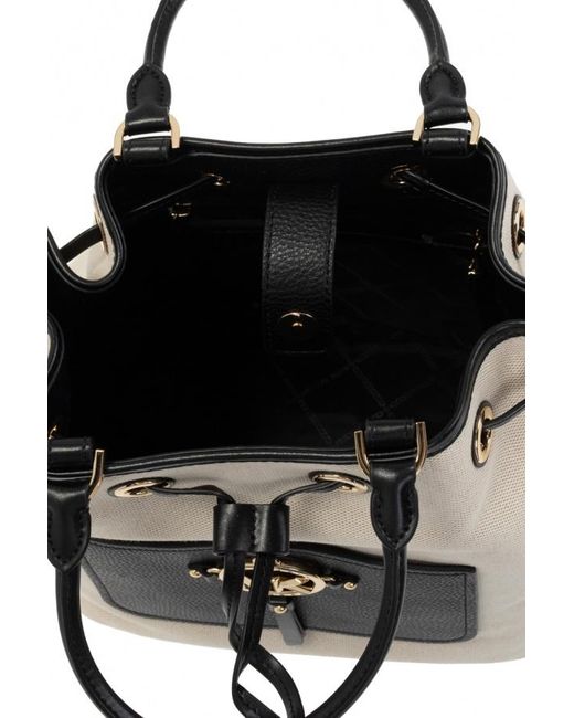 MICHAEL Michael Kors Black Two-Tone Leather-Trim Bucket Bag