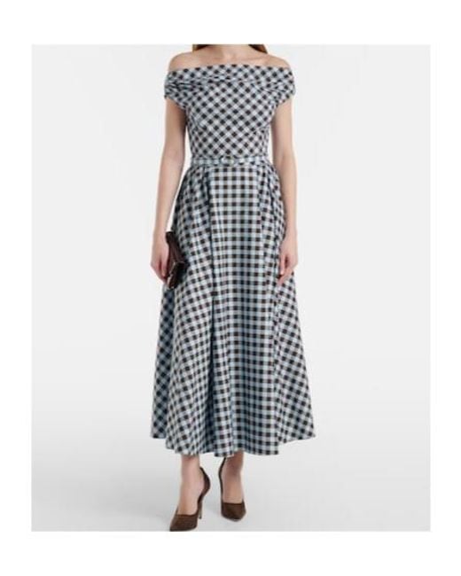Oscar de la Renta Blue Gingham Cotton-Blend Midi Dress