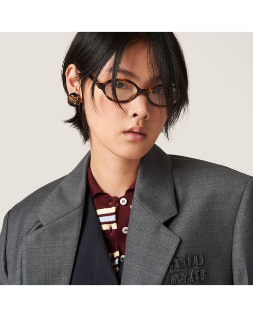 Miu Miu Black Single-Breasted Prince Of Wales Check Grisaille Jacket