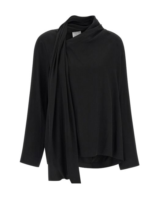 Nude Black Draped-Panel Asymmetrical Blouse