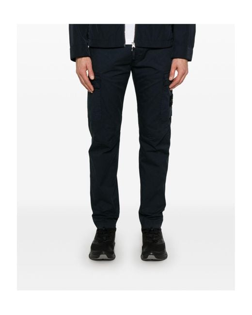 Stone Island Blue Compass Patch Cargo Trousers for men