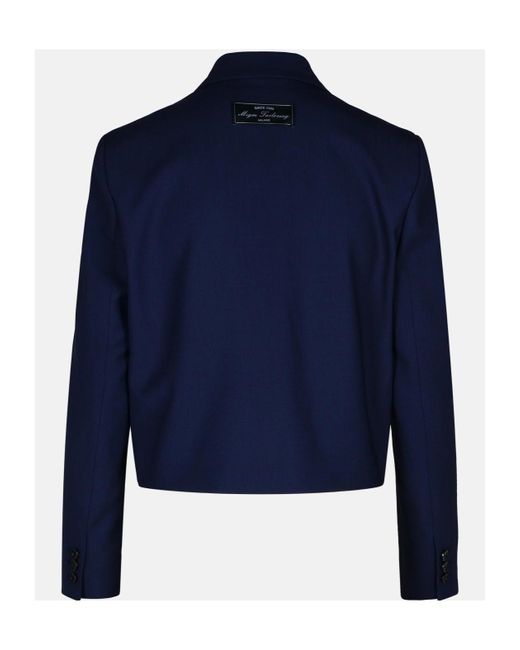 MSGM Blue Buttoned Long-Sleeved Cropped Blazer