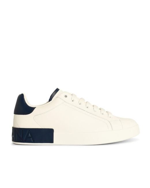 Dolce & Gabbana White Portofino Logo Debossed Sneakers for men