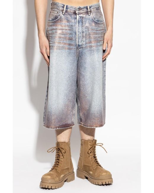 Acne Gray Denim Shorts With Belt Loops