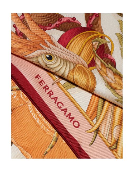 Ferragamo White Parrots Print Bandeau Scarf