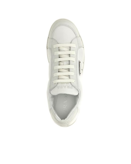 Prada White Downtown Triangle-Logo Lace-Up Sneakers for men
