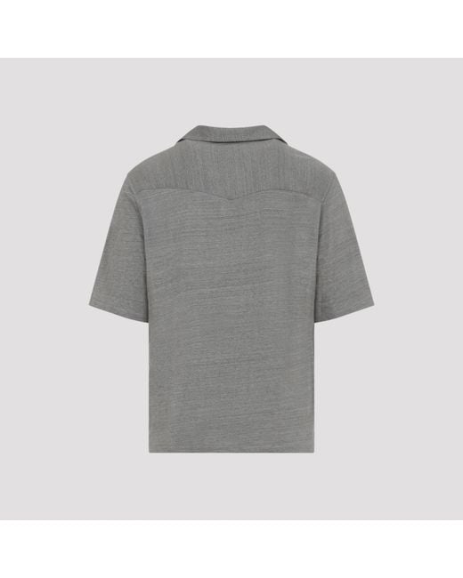 Brunello Cucinelli Gray Linen And Cotton Mélange Jersey Short Sleeve Shirt With Camp Collar for men