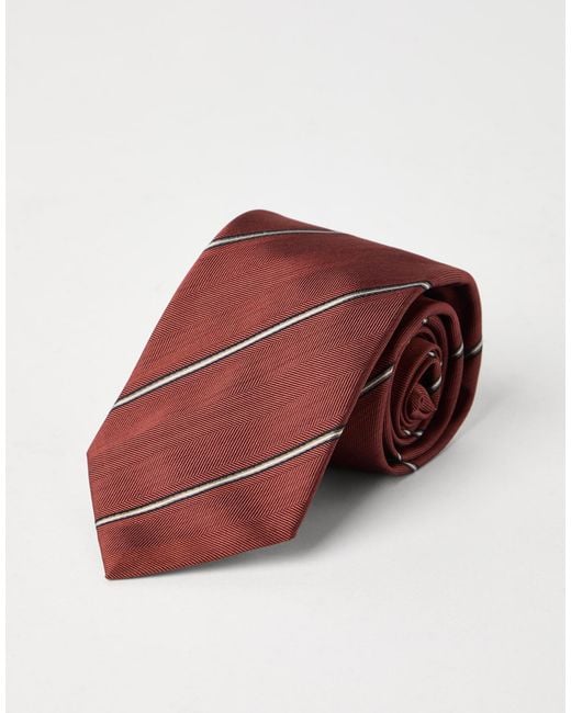 Brunello Cucinelli Red Diagonal-Stripe Silk Tie for men