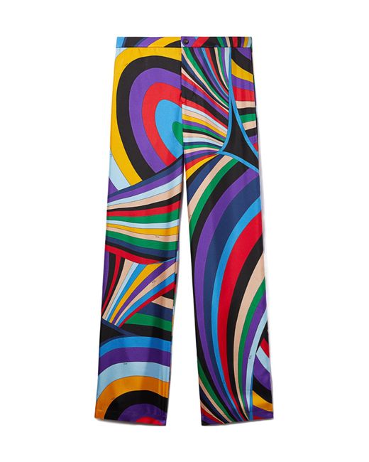 Emilio Pucci Blue Iride-Print Silk Trousers