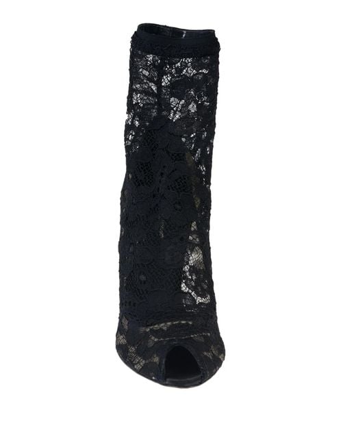Dolce & Gabbana Black Lace Print Ankle Boots