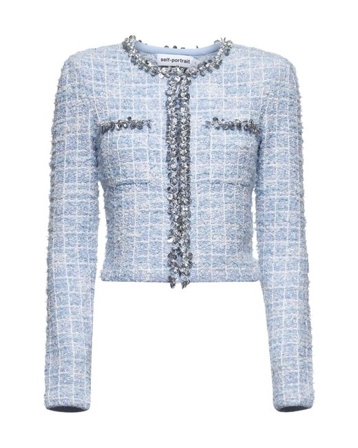 Self-Portrait Blue Cropped Tweed Blazer
