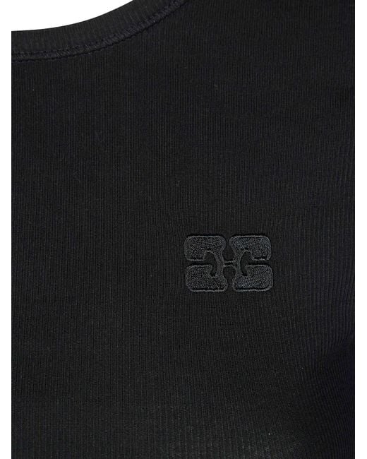 Ganni Black Logo Embroidery T-Shirt