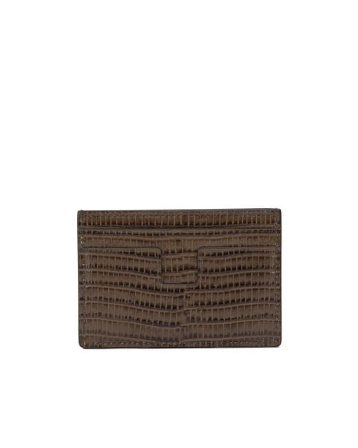 Tom Ford Brown 'Tejus T Line' Card Holder for men