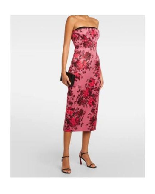 Emilia Wickstead Red Adalina Floral Strapless Midi Dress