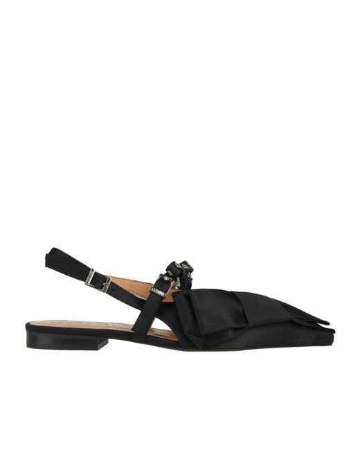 Ganni Black Pointed-Toe Bow Flats