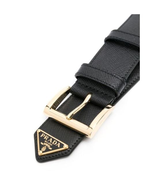 Prada Black Logo Plaque Buckled Belt