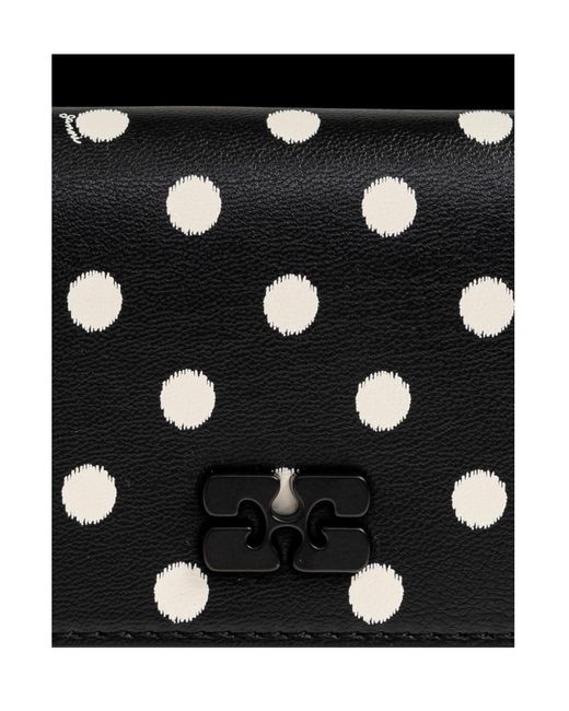 Ganni Black Bou Card Holder With Flap With Dots