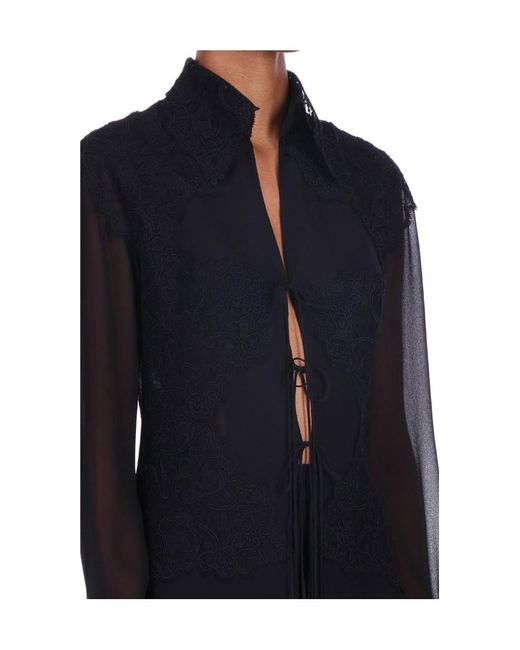 Ermanno Scervino Black Ruffle Detailed Tie-Up Shirt