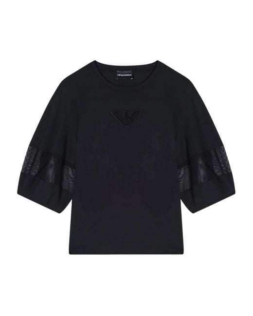 Emporio Armani Blue Mesh Panelled Crewneck T-Shirt