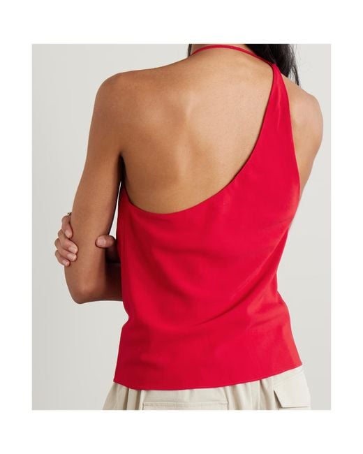St. Agni Red Asymmetric Draped Satin Top
