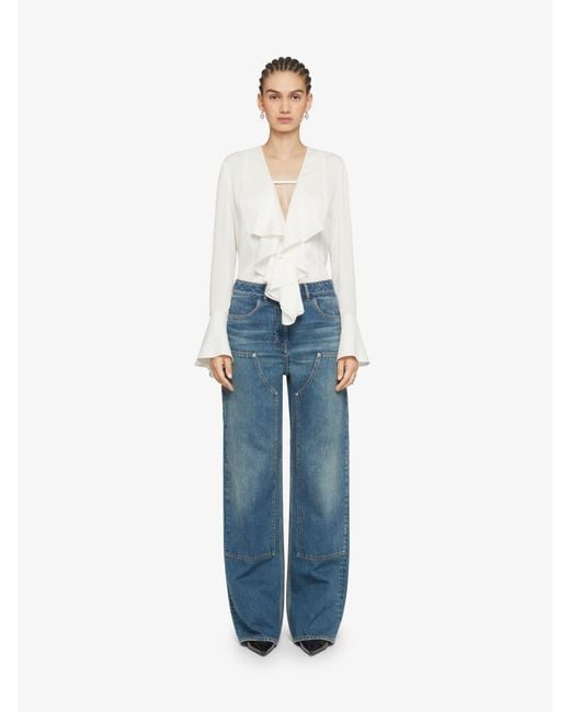 Givenchy White 4G Pattern Ruffled Blouse