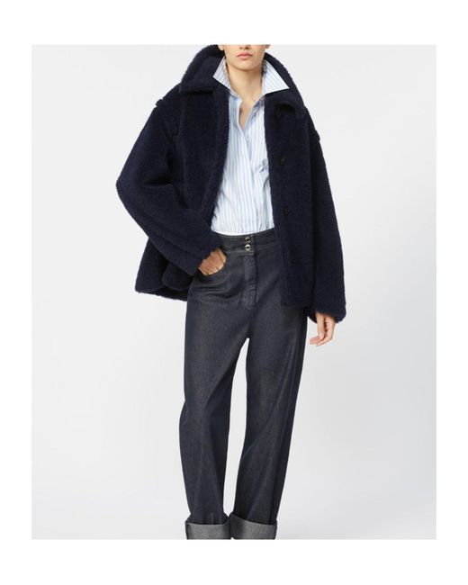 Max Mara Blue Fuggito Button-Up Coat