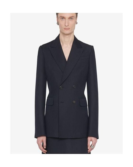 McQueen Blue Double-Breasted Tailored Blazer for men