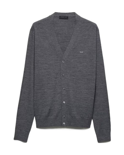 Prada Gray V-Neck Knitted Cardigan for men