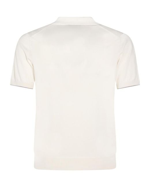 Brunello Cucinelli White Short Sleeved Ribbed Polo Shirt for men